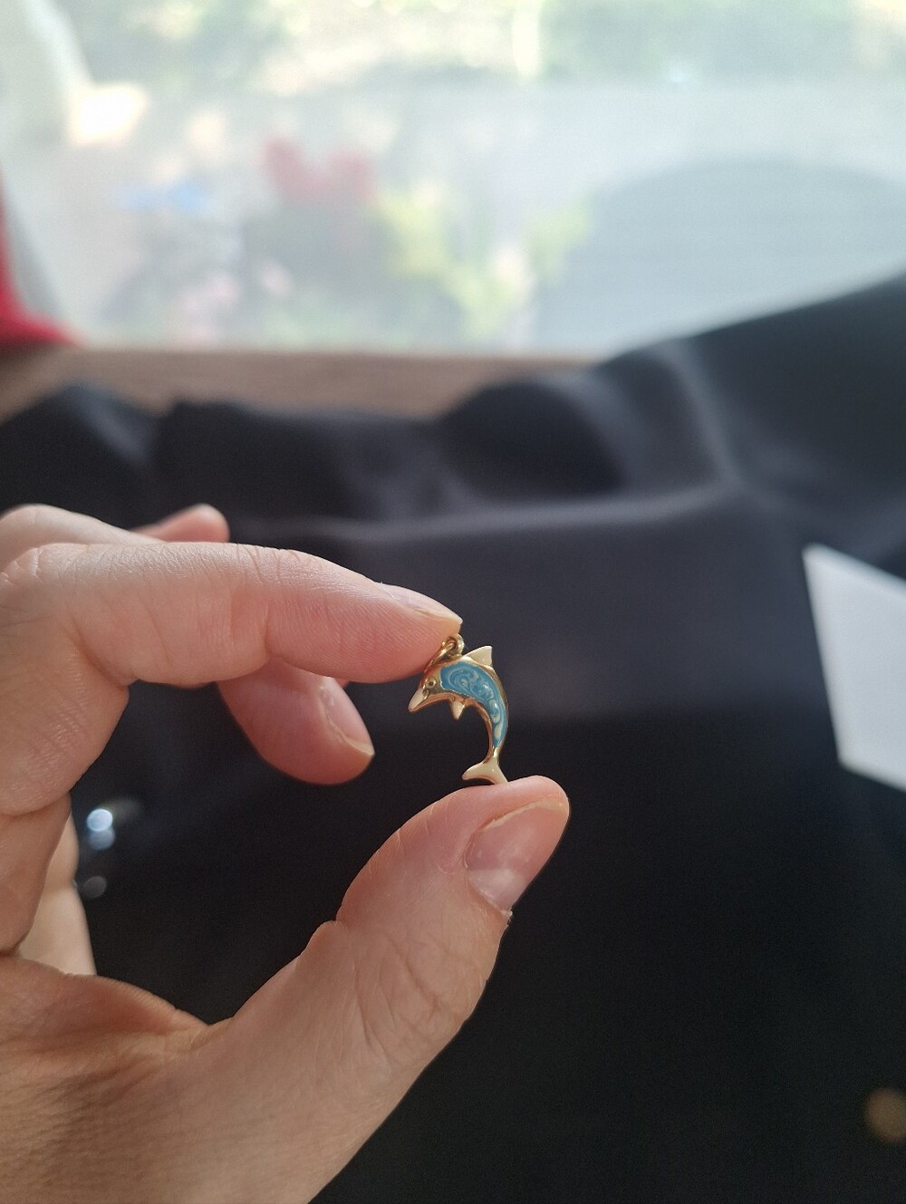 Vintage 18K Gold Blue Enamel Dolphin Charm Pendant 1970s 1980s Rare Estate Find